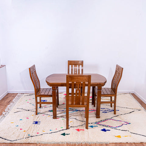 White Plush Berber Rug with Black Diamonds and Vibrant Berber Symbols