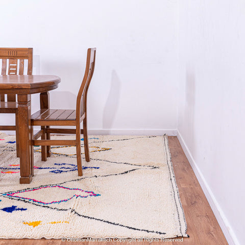 White Plush Berber Rug with Black Diamonds and Vibrant Berber Symbols