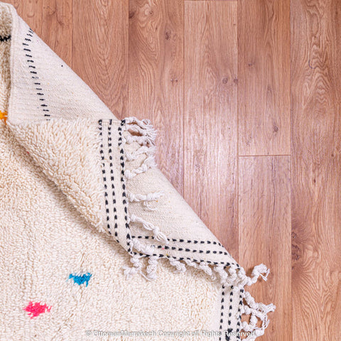 White Plush Berber Rug with Black Diamonds and Vibrant Berber Symbols