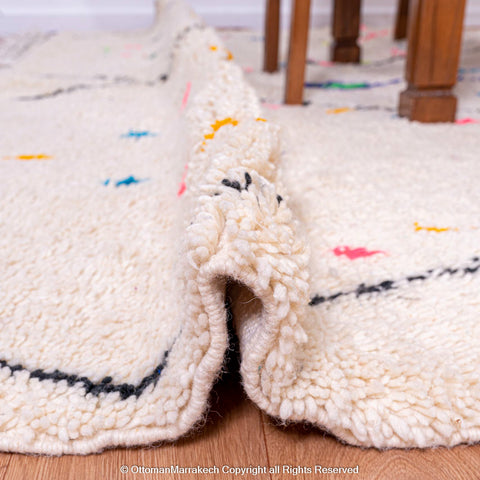 White Plush Berber Rug with Black Diamonds and Vibrant Berber Symbols