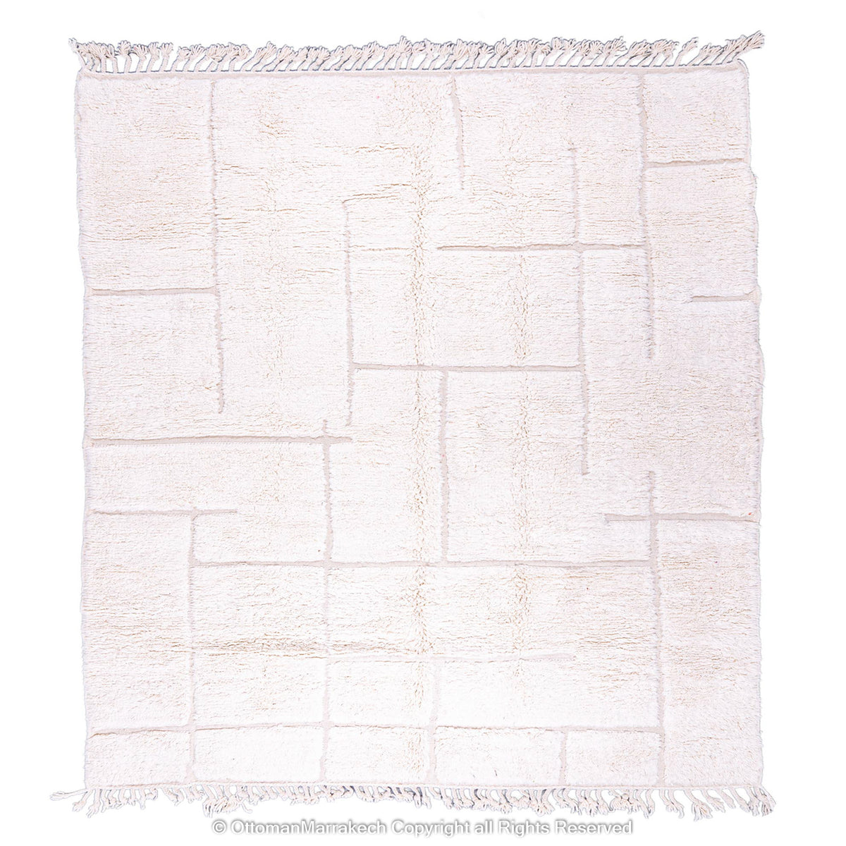 Beige Shaved Lines Moroccan Rug with Soft Plush Tassels