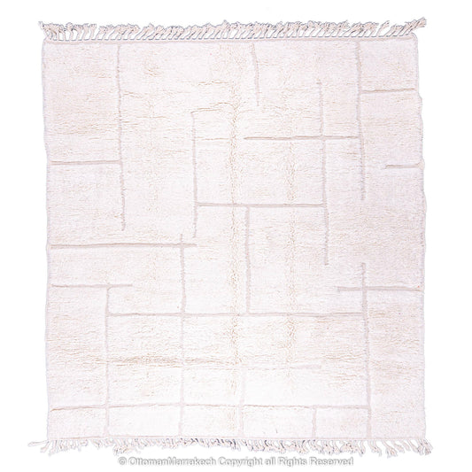 Beige Shaved Lines Moroccan Rug with Soft Plush Tassels