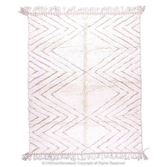 Beige Natural Wool Plush Rug with Diamond Shapes