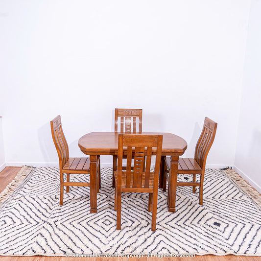 White Berber Rug with Bold Black Diamond Pattern