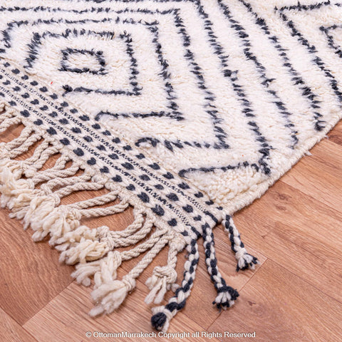 White Berber Rug with Bold Black Diamond Pattern