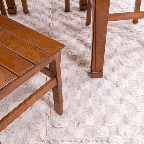 White Plush Moroccan Rug with Shaved Checkered Design