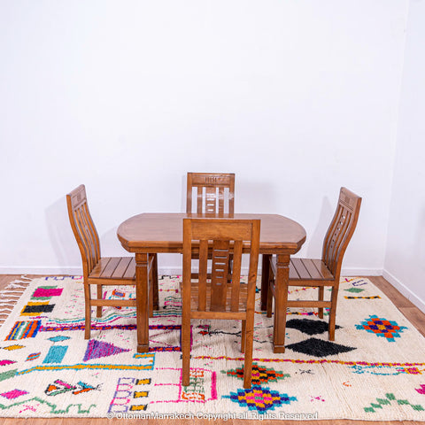 White Berber Rug with Vibrant Geometric Symbols