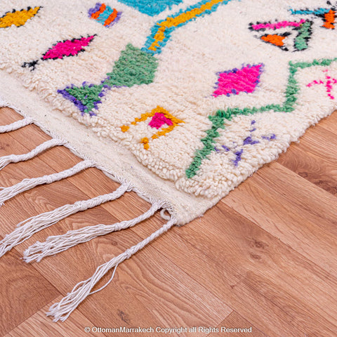 White Berber Rug with Vibrant Geometric Symbols