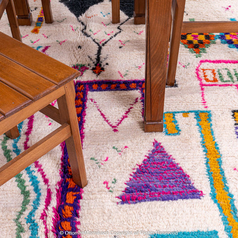 White Berber Rug with Vibrant Geometric Symbols