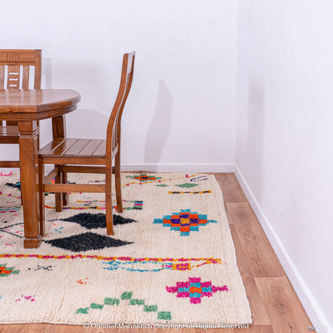 White Berber Rug with Vibrant Geometric Symbols