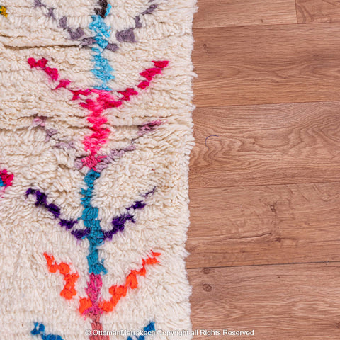 White Moroccan Berber Rug with Vibrant Diamond Motifs