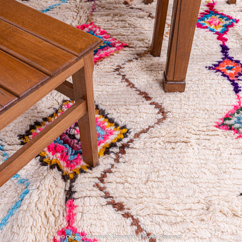 White Moroccan Berber Rug with Vibrant Diamond Motifs