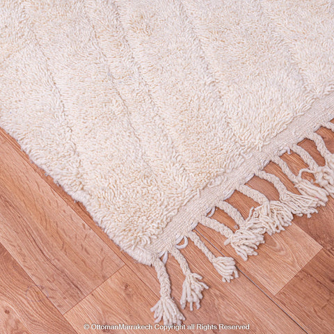 Moroccan White Rug with Shaved Pattern: Bohemian Accent with Vintage Touch