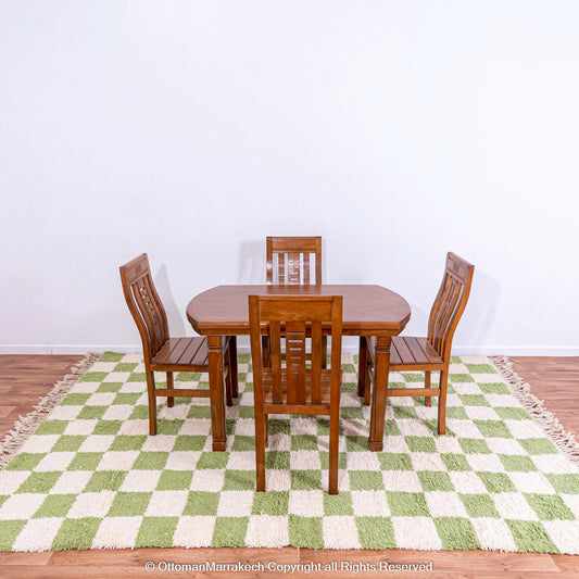 Green and White Checkered Moroccan Rug – Plush and Handmade