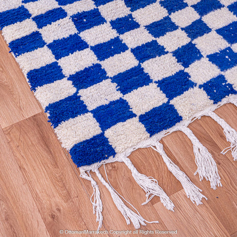 Blue and White Checkered Moroccan Rug - Cozy and Plush