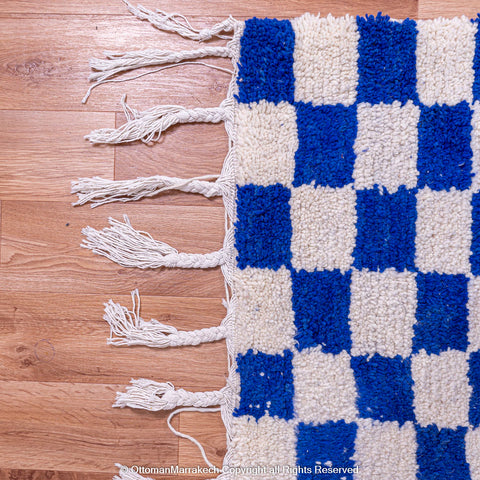 Blue and White Checkered Moroccan Rug - Cozy and Plush