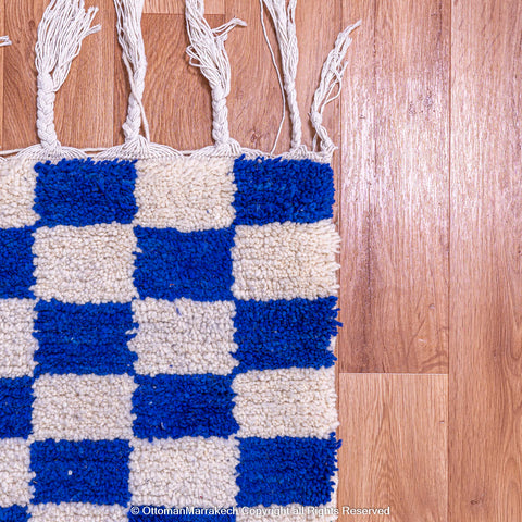 Blue and White Checkered Moroccan Rug - Cozy and Plush