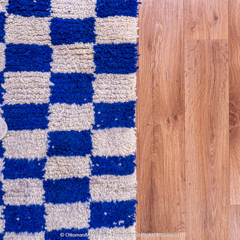 Blue and White Checkered Moroccan Rug - Cozy and Plush