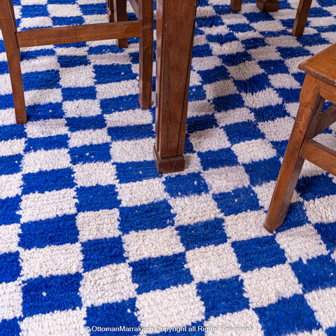 Blue and White Checkered Moroccan Rug - Cozy and Plush