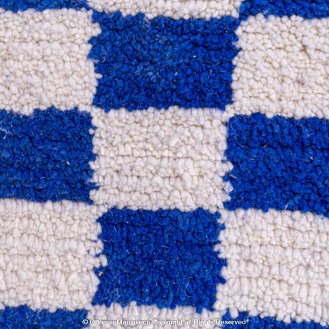 Blue and White Checkered Moroccan Rug - Cozy and Plush