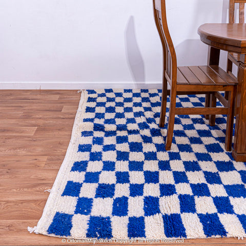 Blue and White Checkered Moroccan Rug - Cozy and Plush