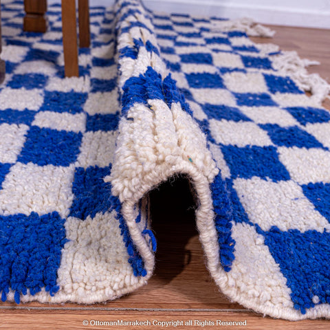 Blue and White Checkered Moroccan Rug - Cozy and Plush