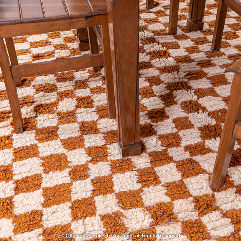 Brown and White Checkerboard Moroccan Rug - Handwoven Plush Design