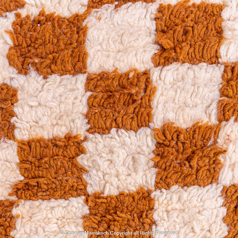 Brown and White Checkerboard Moroccan Rug - Handwoven Plush Design