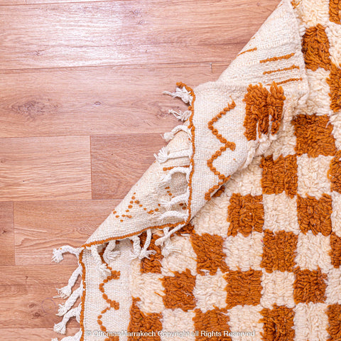 Brown and White Checkerboard Moroccan Rug - Handwoven Plush Design