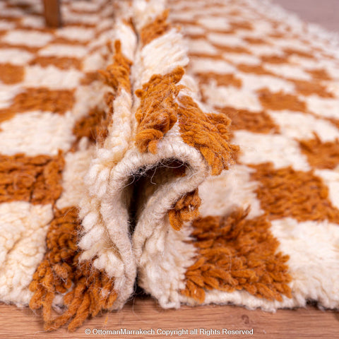 Brown and White Checkerboard Moroccan Rug - Handwoven Plush Design