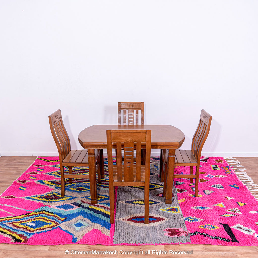 Pink Berber Moroccan Wool Rug with Bold Diamond and Chevron Patterns