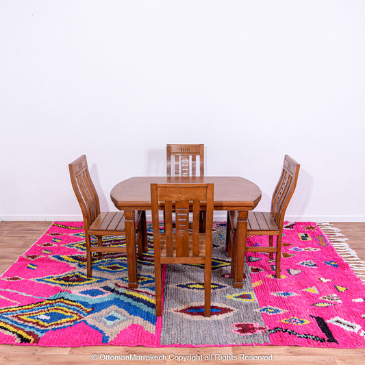 Pink Berber Moroccan Wool Rug with Bold Diamond and Chevron Patterns