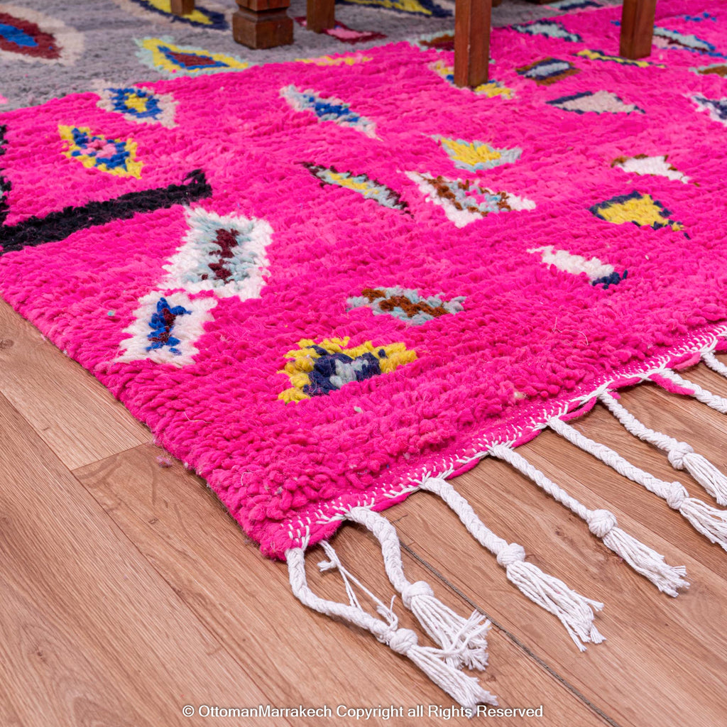 Pink Berber Moroccan Wool Rug with Bold Diamond and Chevron Patterns