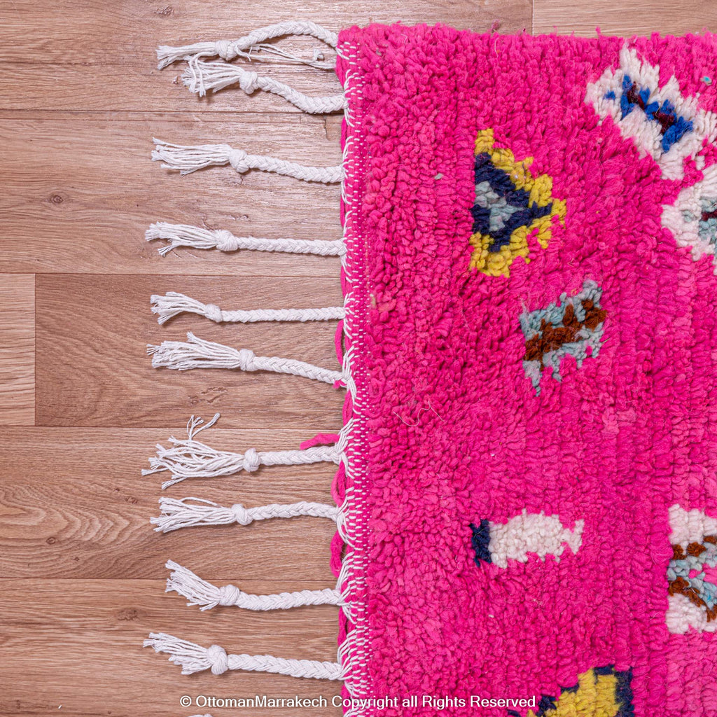 Pink Berber Moroccan Wool Rug with Bold Diamond and Chevron Patterns