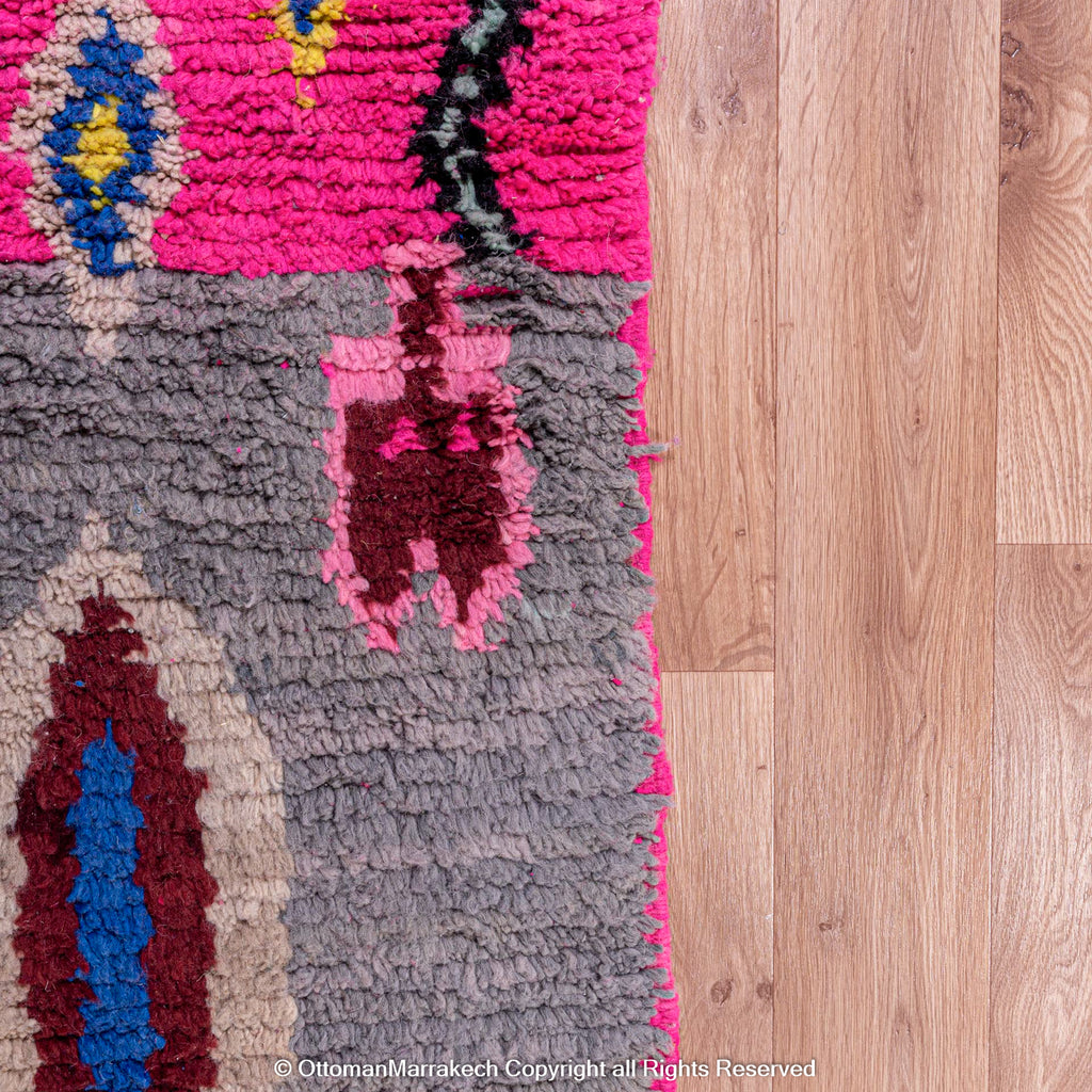 Pink Berber Moroccan Wool Rug with Bold Diamond and Chevron Patterns