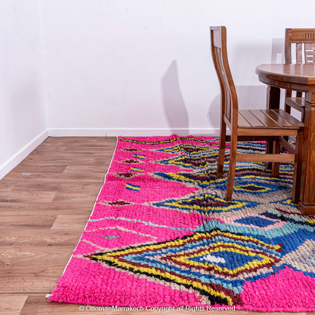 Pink Berber Moroccan Wool Rug with Bold Diamond and Chevron Patterns