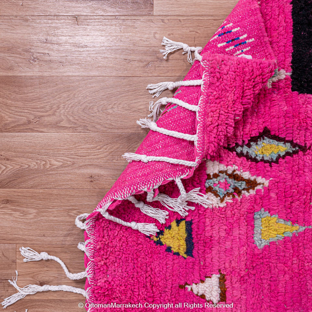 Pink Berber Moroccan Wool Rug with Bold Diamond and Chevron Patterns