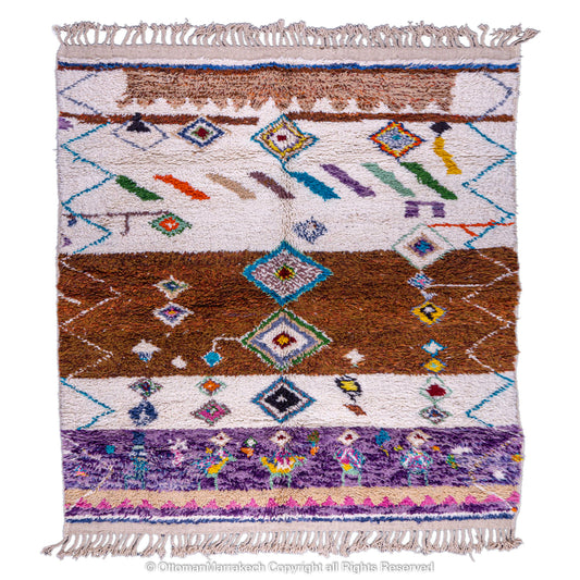 Multi-Patterned Berber Wool Rug with Earth Tones and Vibrant Details