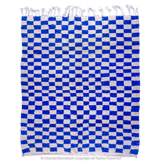 Blue and White Checkered Moroccan Rug - Cozy and Plush