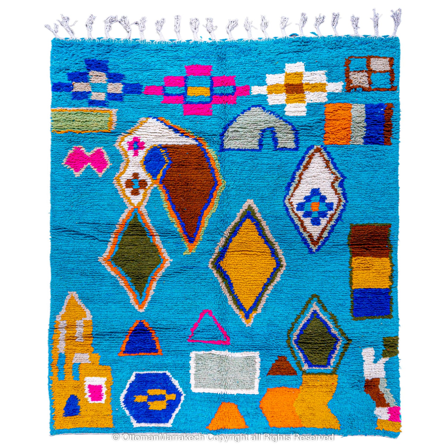 Geometric Moroccan Rug Bright Geometric Moroccan Sky Blue Rug – Vibrant Teal & Multicolor Pat ...