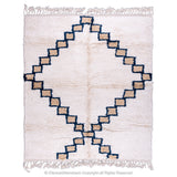 Moroccan Cashmere Gem Rug – Beige Rug with Sapphire-Lined Cashmere Squares in Diamond Pattern