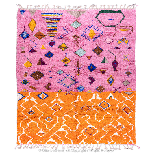 Pink and Orange Moroccan Rug – Unique Geometric and Diamond Pattern