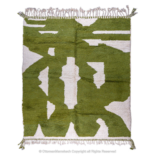 Olive Green Abstract Moroccan Wool Rug