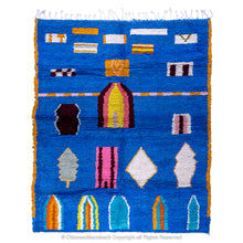 Load image into Gallery viewer, Bohemian Blue Moroccan Wool Rug with Abstract Geometric and Symbolic Patterns