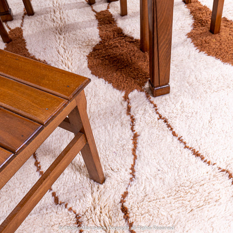 Ivory Moroccan Rug with Brown Vase Motifs