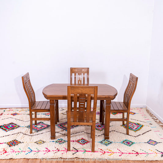 Handwoven Moroccan Rug with Colorful Diamond Pattern and Side Floral Embroidery