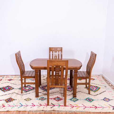 Handwoven Moroccan Rug with Colorful Diamond Pattern and Side Floral Embroidery