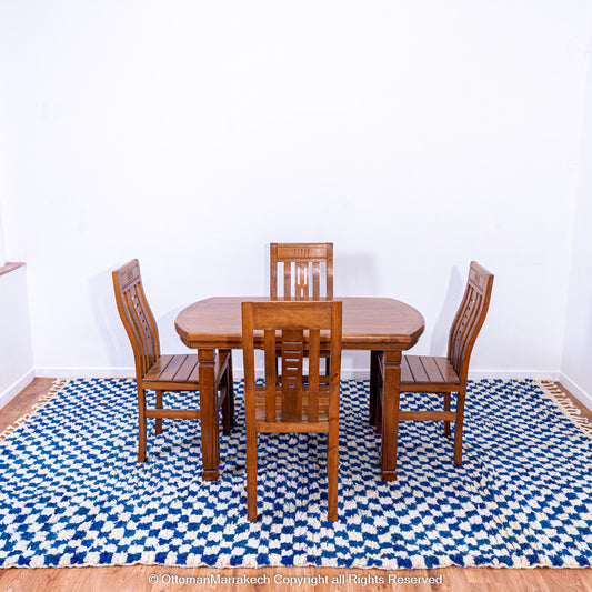 Plush Blue and White Berber Checkered Rug