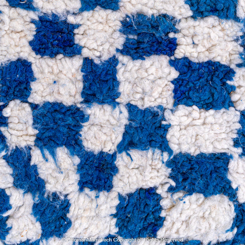 Plush Blue and White Berber Checkered Rug