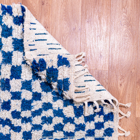 Plush Blue and White Berber Checkered Rug